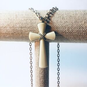 Vintage Avon Cross Necklace Gold Color Metal + Off-White / Cream Cross Pendant